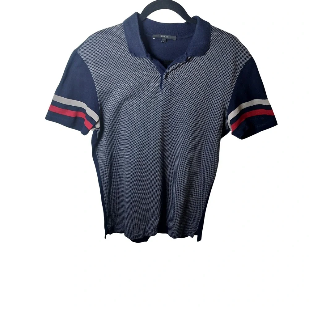 Gucci Mens Navy Blue Striped Sleeve Cotton Polo Shirt Made in Italy Size M